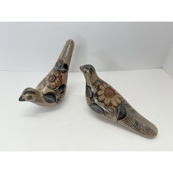 2 Vintage Tonala Bird Figurines Ceramic Hand Painted Mexican Folk Art Pottery - Picture 1 of 15